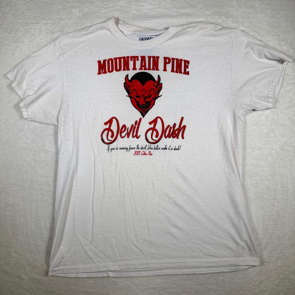 Mountain Pine Devil Dash Gildan T Shirt White Graphic Print Size L Mens